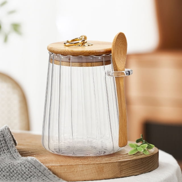 Glass Storage Jars with Lids and Spoons for Kitchen,Airtight Glass Jar Storage Container Wide Mouth Clear Candy Glass Canister Cute Decorative Jars for Coffee Beans,Tea Leaves,Grains,Dried Fruits