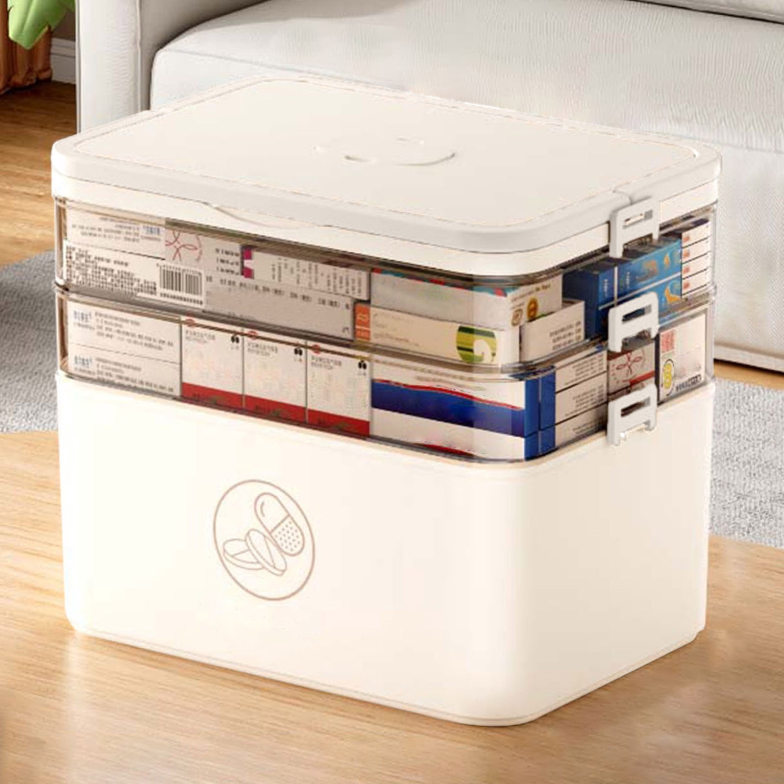 UsRHHA 3-Tier Storage Organizer Box with Removable Trays, Portable Plastic Container for First Aid Crafts Cosmetics, Multipurpose Handle Carry Case