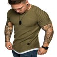 thumbnail image 1 of Men Solid Slub Cotton Pleated Short Sleeve Slim Fit T Shirt, 1 of 5