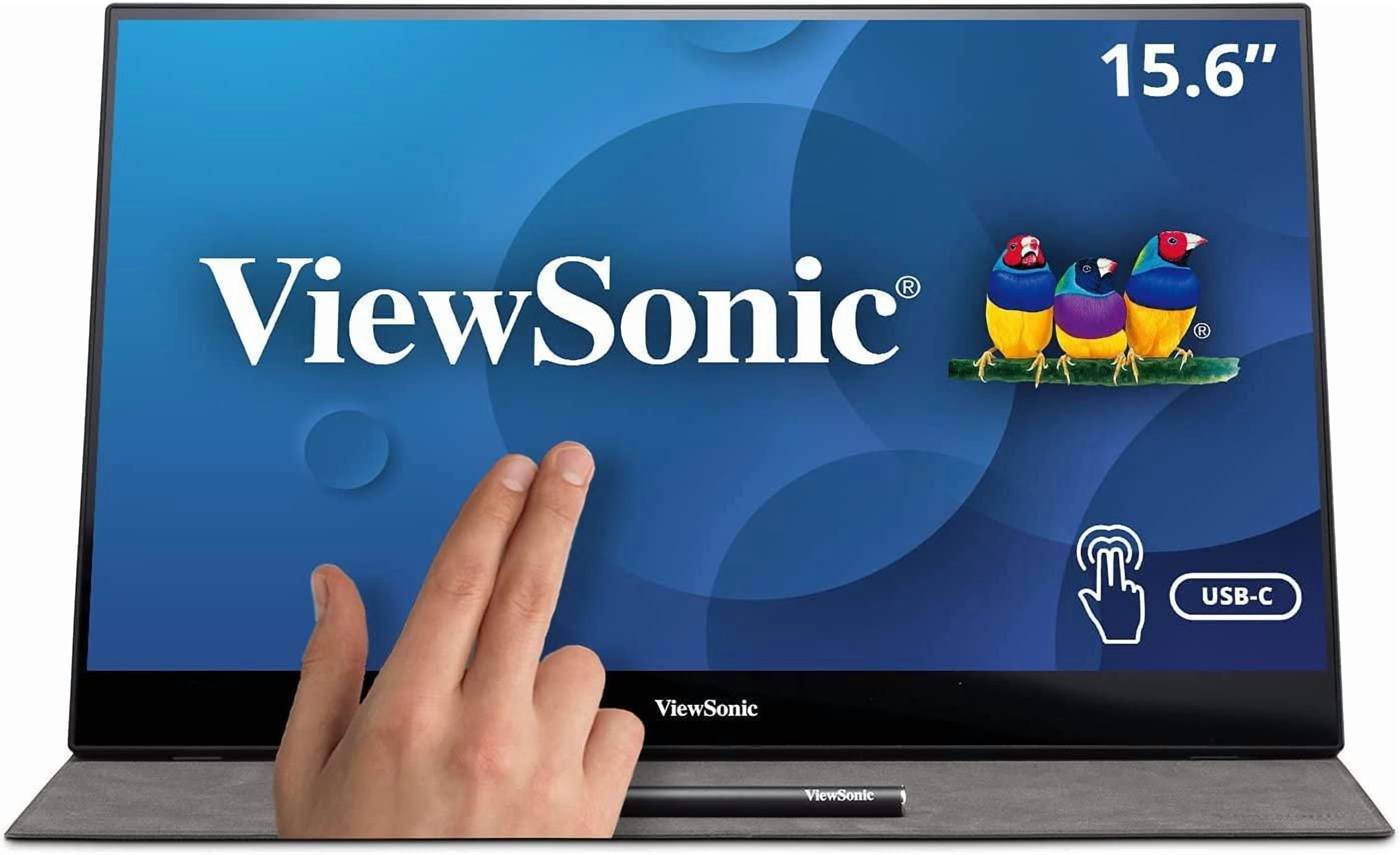 Viewsonic 15.6 Inch 1080p Ultra Portable Monitor with Touchscreen, 2 Way Powered 60W USB C, Eye Care, Dual Speakers, Frameless Design and Built in Stand with Cover