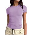 thumbnail image 2 of RKSTN Hauts pour Femmes Tendance 2024 Coupe Ajustée Manches Courtes Col Rond Hauts de Couleur Unie Basiques Chandail Décontracté T-shirt de Mode Polyvalent, 2 of 5