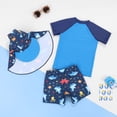 thumbnail image 3 of Hiiyo Kids Boys Sports Swimsuit Shark Print Short Sleeve Rashguard Shorts Hat Bathing Suit, 3 of 6