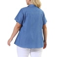 thumbnail image 3 of GRACE & GRANDEUR Women's Plus Workout Tops Chest Pocket Button Down Denim Shirts Sky Blue 2X, 3 of 6