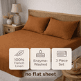 thumbnail image 4 of Q VITA 100% Linen Fitted Sheet Set – Queen Size, 3-Piece Bedding with Deep Pocket Fitted Sheet & Pillowcases – Cinnamon Color, Enzyme Washed, Soft, Breathable, OEKO-TEX Certified, Designed in Canada, 4 of 7