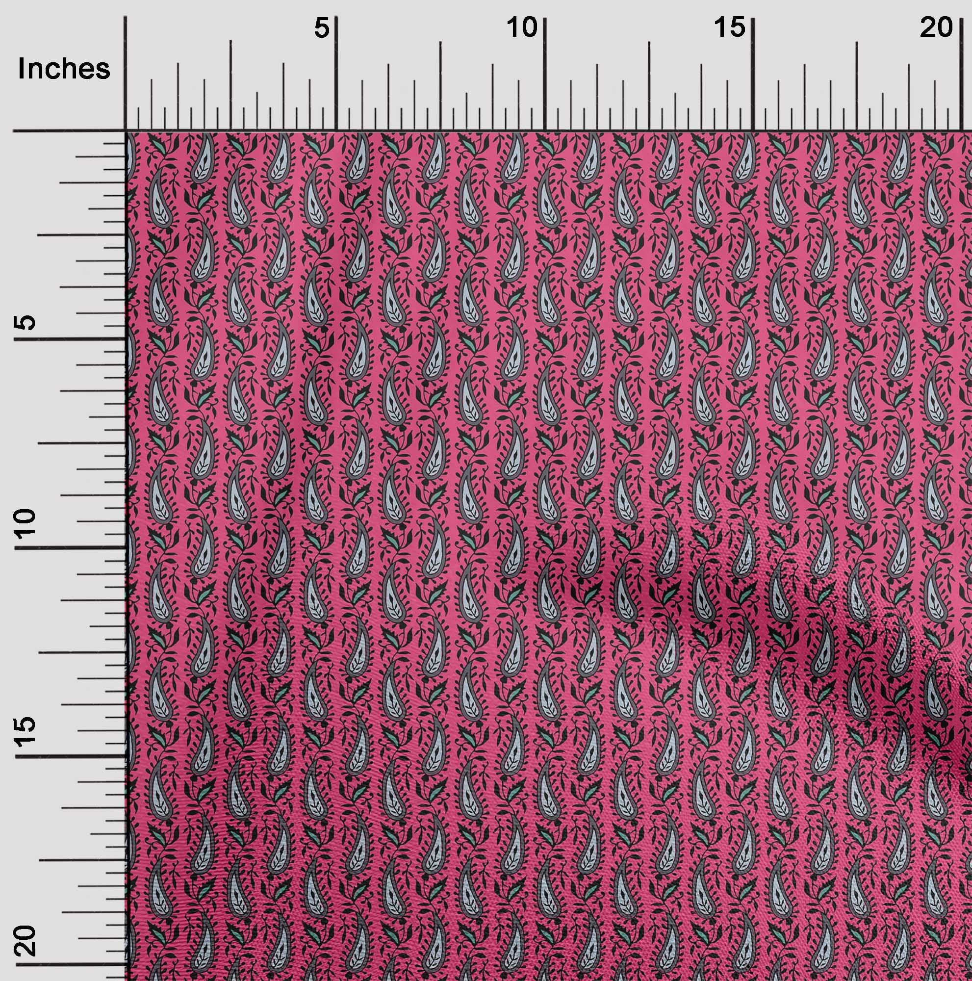 oneOone Silk Tabby Fabric Leaves & Paisley Block Print Sewing Fabric BTY 42 Inch Wide