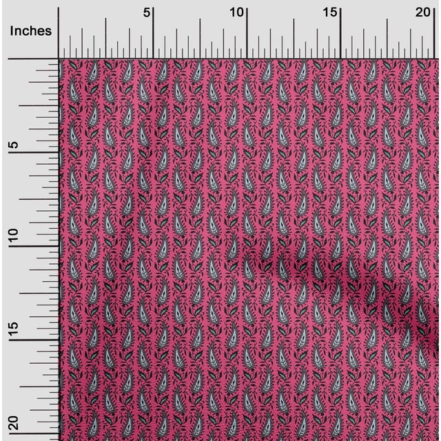 oneOone Cotton Poplin Fabric Leaves & Paisley Block Print Fabric BTY 42 Inch Wide