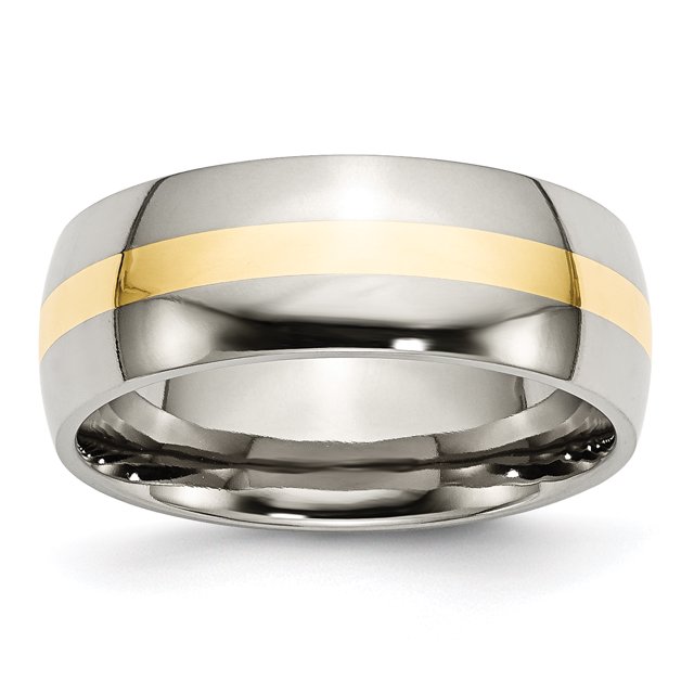 Stainless Steel 14k Gold Inlay 8mm Ring Man Wedding Precious Metal For Dad Mens For Him