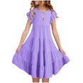 thumbnail image 3 of Milgrthf Robes Filles Enfants Été Robe à Manches à Volants à Double Couche 6-12 Ans Violet, 3 of 8