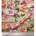 thumbnail image 1 of Soimoi Tissu en Soie Marron Imprimé Feuilles & Roses au Mètre 42 Pouces de Large, 1 of 3