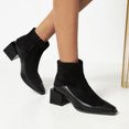 thumbnail image 4 of Women's Winter Square Toe Serpentine Leather Stitching High Heel Zipper Ankle Boots, 4 of 7