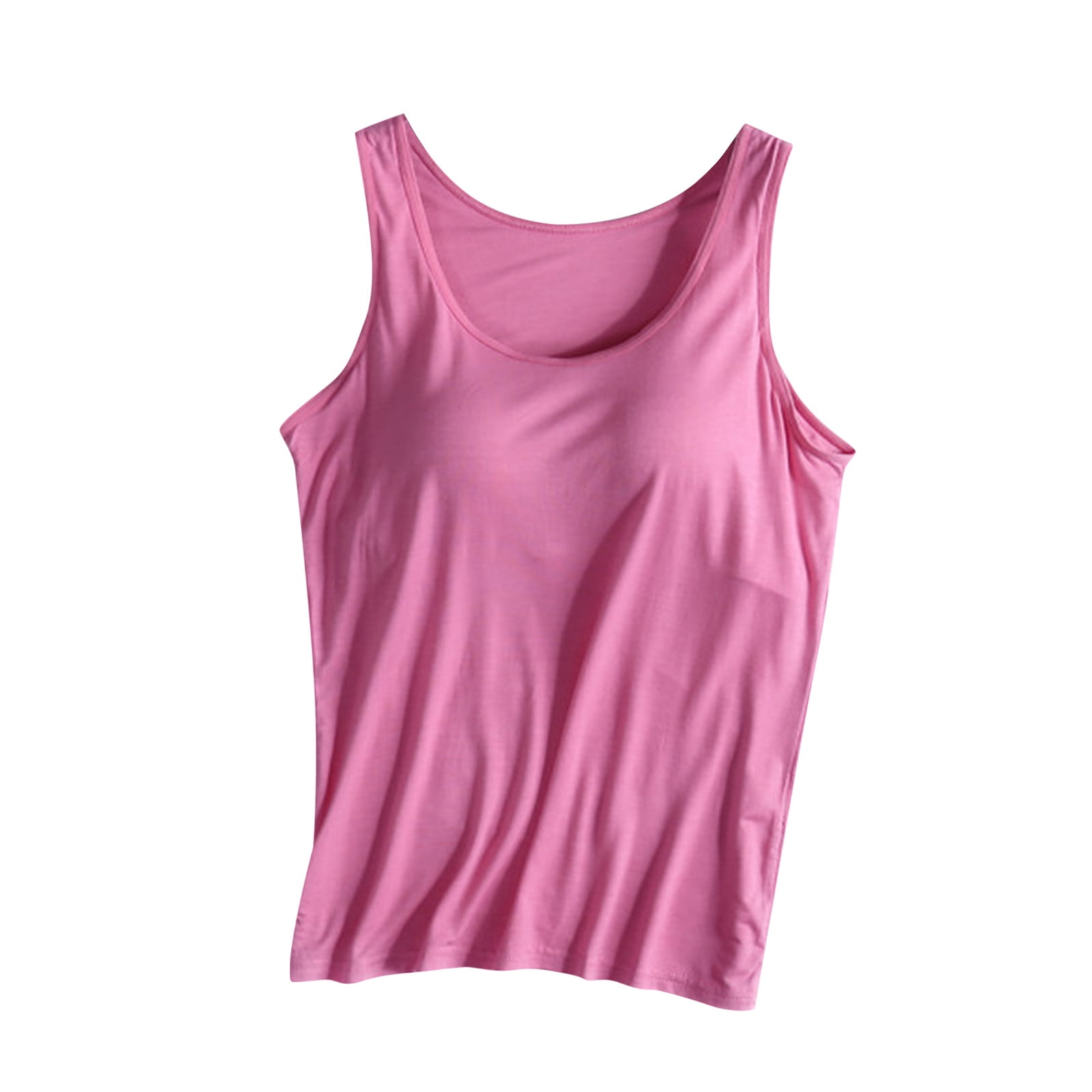cfhntfmh Tank Tops with Built in Bras Womens Crew Neck Sleeveless Shirts Solid Color Workout Yoga Basic Blouse Tees