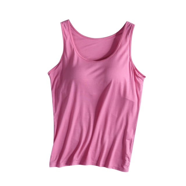 cfhntfmh Tank Tops with Built in Bras Womens Crew Neck Sleeveless Shirts Solid Color Workout Yoga Basic Blouse Tees