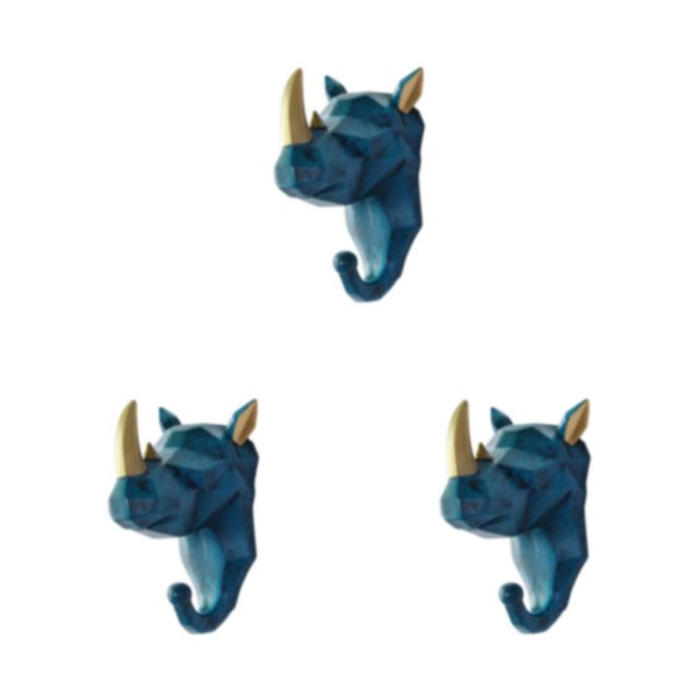 Maytalsory Animal Head Key Hook Sturdy And Durable Construction Adding Touch Of Whimsy Retro blue (rhino) 3Set
