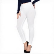 Hitime Non See-Through Leggings for Women Stretch Pants Full Length Yoga Workout Running, White L-XL