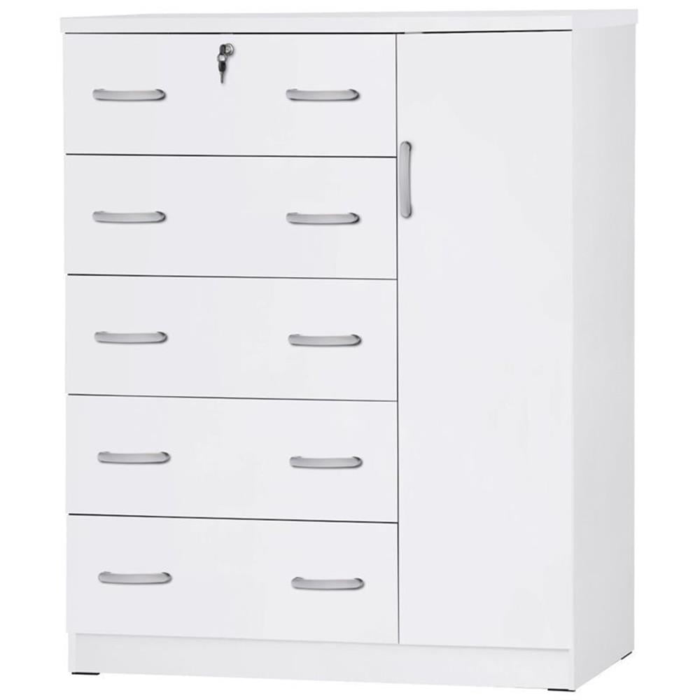 Pemberly Row Modern 5 Drawer Wooden Tall Chest Wardrobe in White