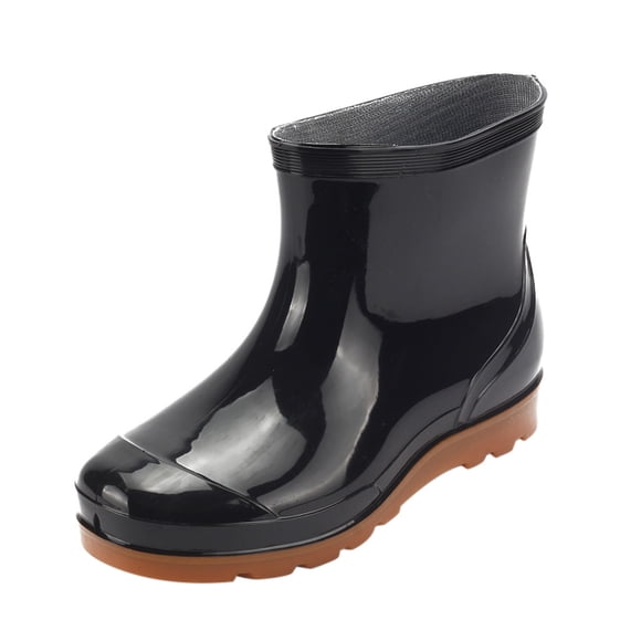 Penkiiy Mens Rain Boots Slip On Non-Slip Rubber Waterproof Ankle Boots Rain Shoes 41 Black