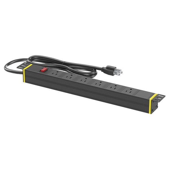PrimeCables 1U 6-Outlet PDU Power Strip with Aluminum Alloy Housing, ETL Certified, 1.8 m, Black