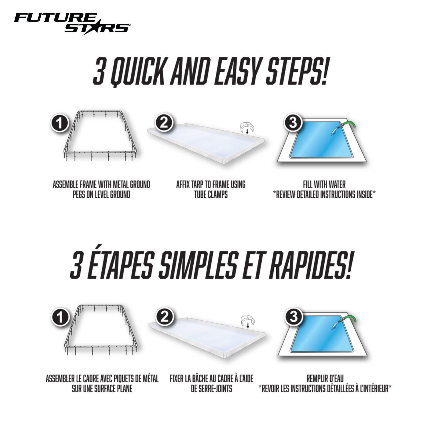 Future Stars Backyard Ice Rink Kit - Frame, Tarp and In-Ground pegs - Customize Size up to 20' x 10'!