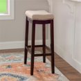 thumbnail image 2 of Linon Hampton Bar Stool Beige Padded Seat Wood Frame in Dark Walnut Brown, 2 of 14