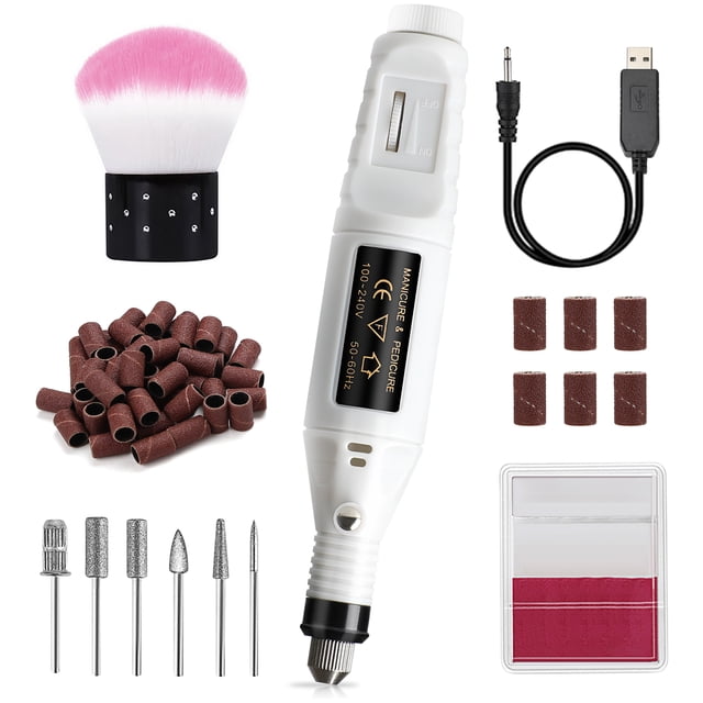 Electric Nail File Set Professional Portable Nail Drill Nail Polisher with Brush