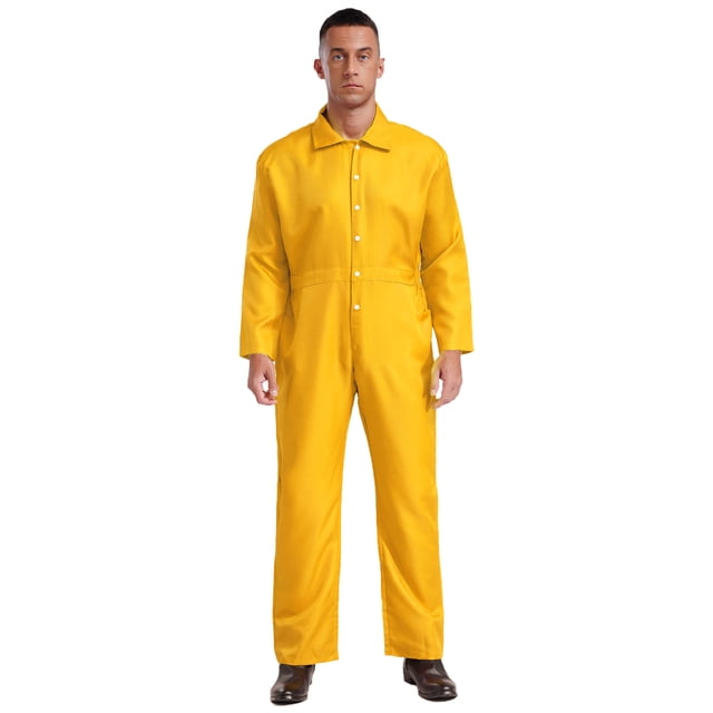 CHICTRY Mens Work Overalls Long Sleeve Button Up Coveralls Mechanic Uniforms One Piece Jumpsuit Yellow S