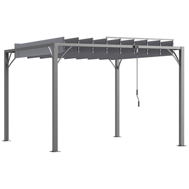 Outsunny Pergola Extérieure à Lames 9,5 Pieds x 9,7 Pieds avec Toit Rétractable, Gris
