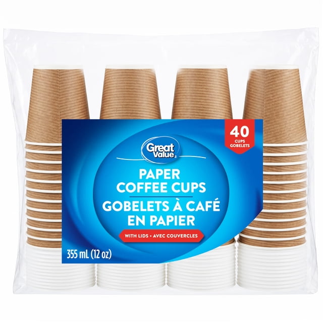 Great Value Paper Coffee Cups, 40 cups, 355 mL (12 oz)