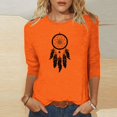 thumbnail image 2 of Dadaria T-Shirt Femme Orange Manches 3/4 Col Rond Grande Taille Attrape-Rêves Été Blouses 3TG, 2 of 4
