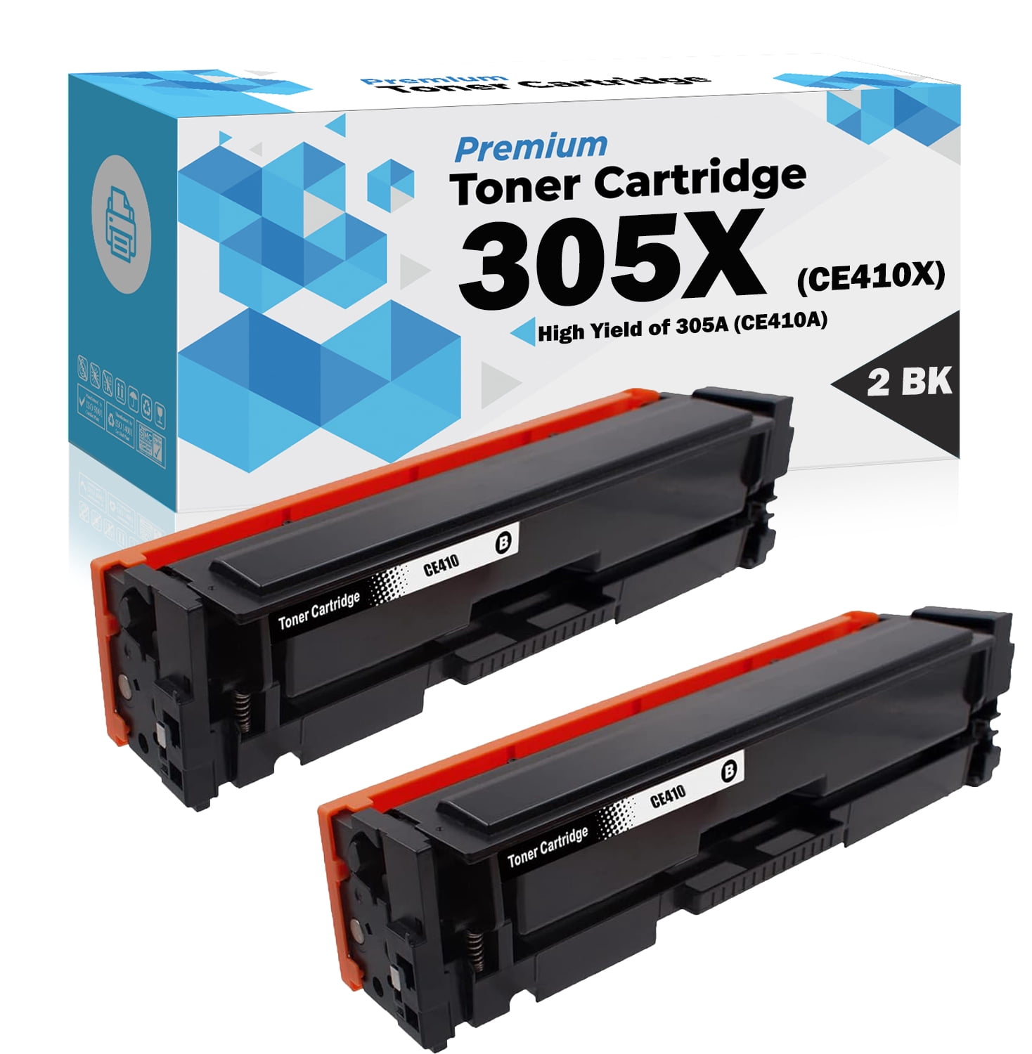 Ultra Toner® Compatible Replacement for HP 305X CE410X Black Toner Cartridge HP 305A CE411A CE412A CE413A HP Laserjet Pro Color M351A MFP M375nw M451 M451dn M451dw M451nw MFP M475 M475dw M475dn (2BK)