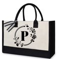 thumbnail image 2 of Fashion Canvas Handbag for Women Letter Flowers Printed Hit Color Portable, 2 of 6