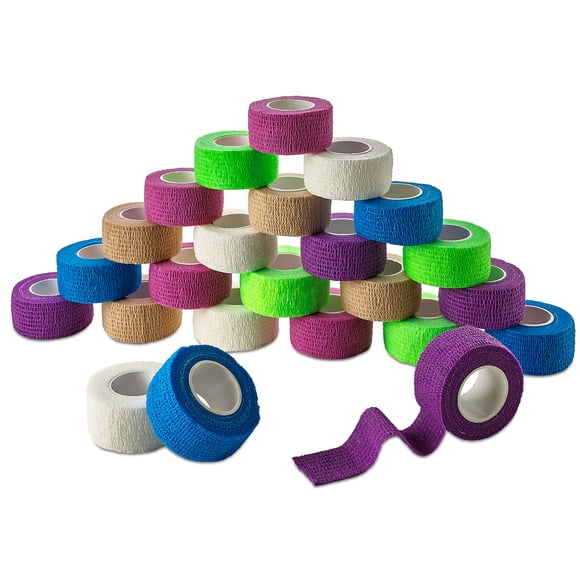 MEDca Self Adherent Cohesive Wrap Bandages, 1 in x 5 yd, 24 Count – Elastic First Aid Tape for Wrist, Ankle, Sprain, and Swelling (Rainbow Colors)