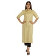 thumbnail image 1 of Moomaya Solid Rayon Kurta For Women bell Sleeve Drawstring Neck Long Ethnic Kurti, 1 of 7
