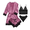 thumbnail image 2 of LSLJS Women Lace Satin Wireless Bra Camisole Shorts Pajamas Robe Four Piece Set, Lingerie Sets, 2 of 9