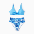 thumbnail image 3 of PatPat Family Matching Tropical Leaf Print Blue Swim Trunks or 2 Pieces Bikini Swimsuit, 3 of 8