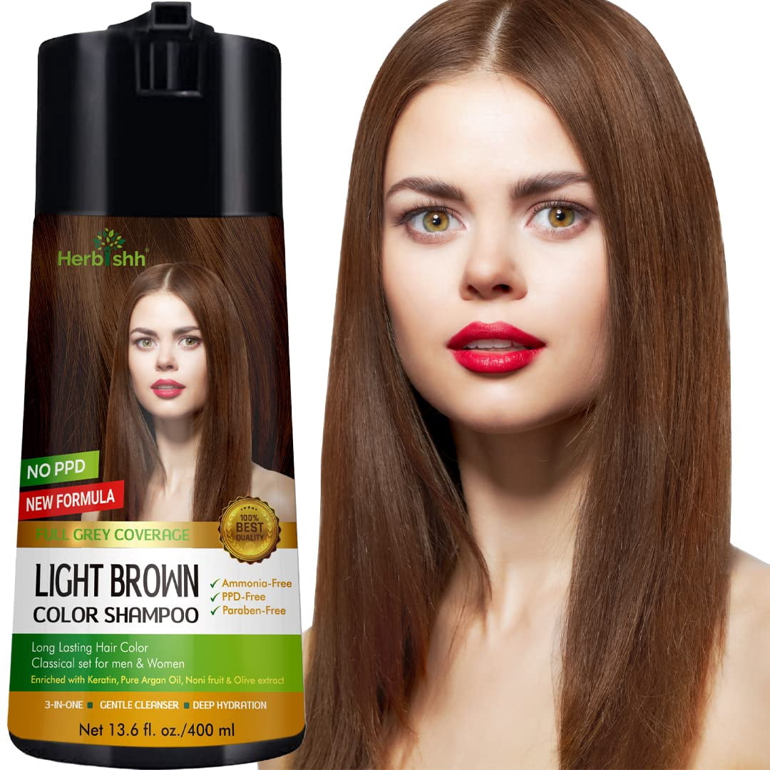 Herbishh Hair Color Shampoo – Enriched Dye Shampoo & Conditioner- PPD Free - Ammonia-Free Hair Dye Shampoo (Light Brown)