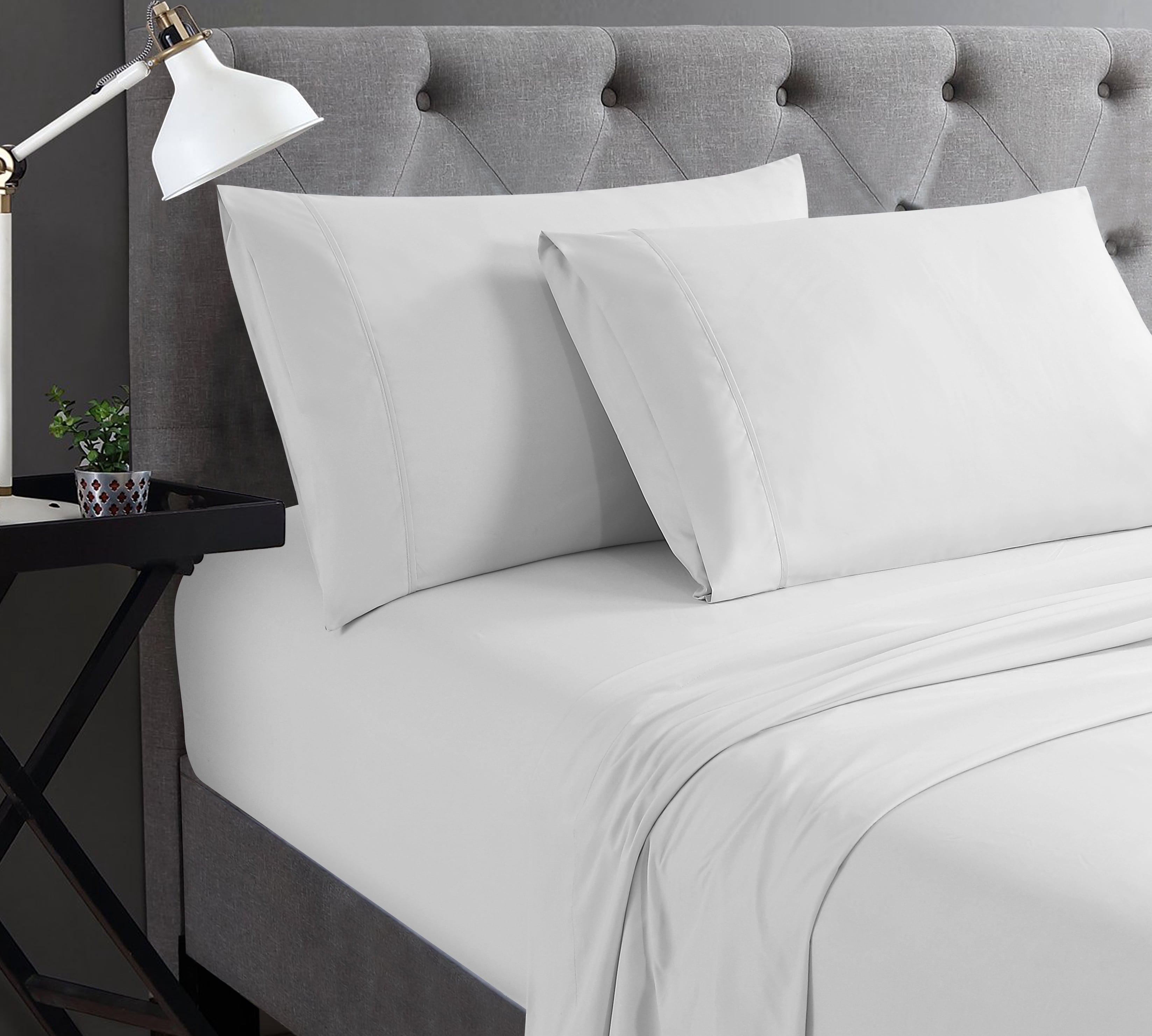 Swift Home Basic Ensemble de draps 4 pièces format grand lit, ultra doux, poches profondes, entretien facile, ensemble de literie, blanc