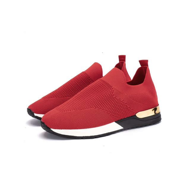 MAWCLOS Espadrilles pour Femmes à Enfiler Style Chaussette Confort Bout Rond Ballerines Respirantes Chaussures de Marche d'Extérieur Rouge 10.5