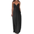 thumbnail image 1 of Pompotops Robes d'Été pour Femmes Décontractées Boho Couleur Unie à Bretelles Anneau Plage Longue Robe Maxi avec Poches, 1 of 7