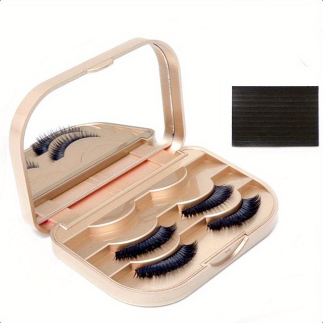 CNKOO Cosmetic Case Empty Eyelashes Storage Case with Makeup Mirror Holder Box Fake Eyelash Packing Travel Storage Case Eyelashes Bag Golden