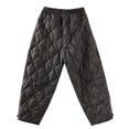 thumbnail image 4 of Womens Retro Literary Solid Color Down Pants With  Checkered Line And Disc Buckle Windproof Warm Casual Pants, 4 of 5