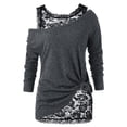 thumbnail image 2 of XDZJLR Womens T Shirts Ladies Plus Size Long Sleeve Lace Two Piece Blouse Pullover Solid Soft Warm Tees, 2 of 4