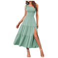 thumbnail image 1 of Kcodviy Robe Décontractée d'Été 2025 pour Femmes, Décontractée, une Épaule, Sans Manches, Smockée, Robe Décontractée pour Préadolescentes, Taille Élastique, Mi-Longue à Volants, Grande Taille, Robes Décontractées, Robe Décontractée, 1 of 4