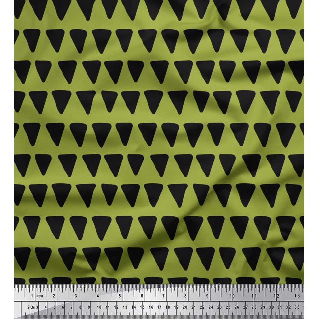 Soimoi Green polyester Crepe Fabric Triangle Geometric Decor Fabric Printed Yard 42 Inch Wide
