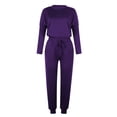 thumbnail image 4 of Simua Ensemble 2 Pcs pour Femmes Col Rond Manches Longues Pantalon Grand Taille Haute Élastique Pantalon Long Fluide avec Poche, 4 of 6