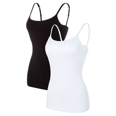 Charmo Women's Basic Cami Adjustable Spaghetti Strap Built in Bra Tank Top 2 Pack