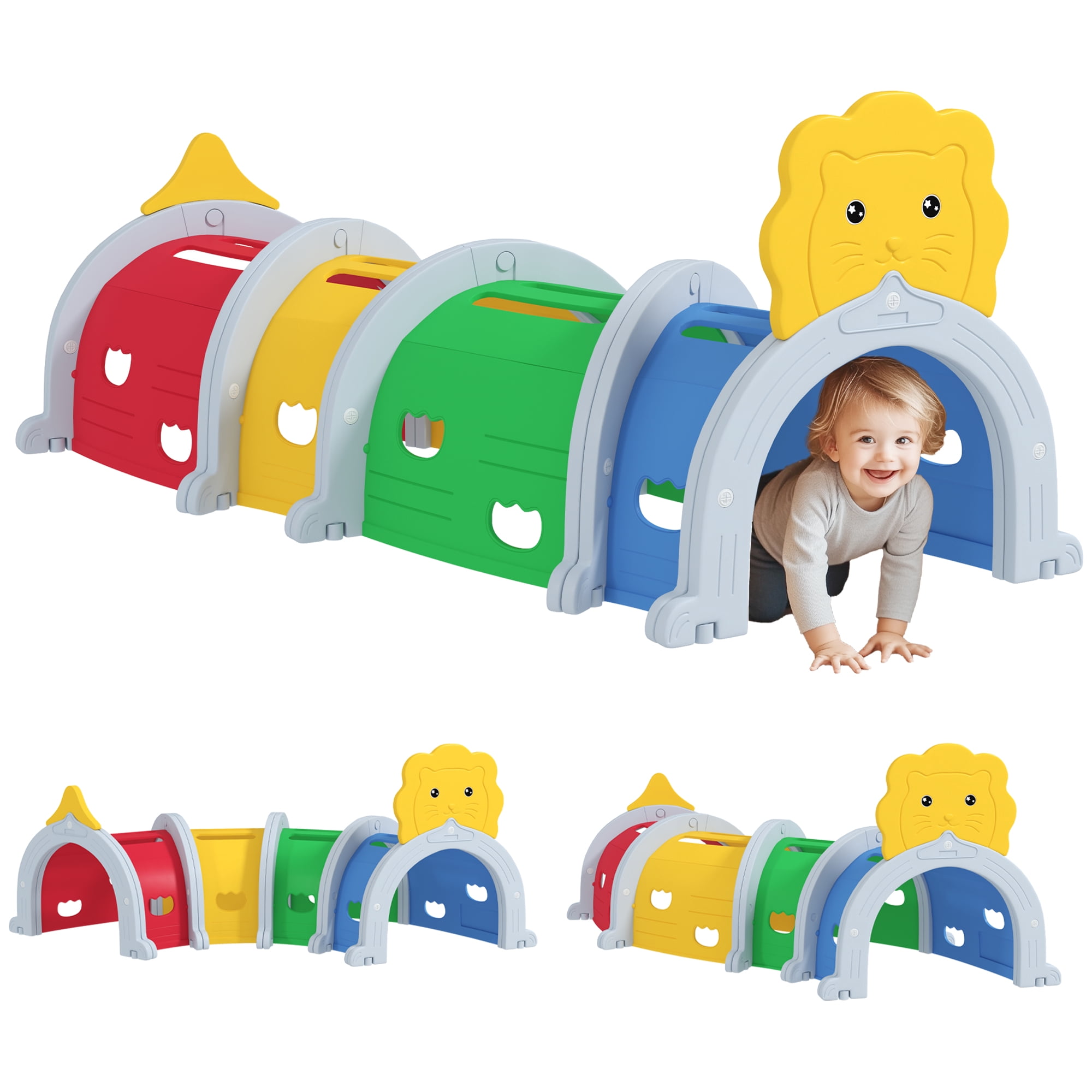 Qaba Tunnel for Kids to Crawl Through, Lion Design, for 3-6 Years