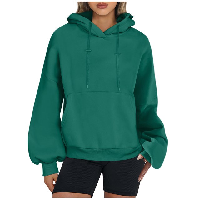 MeetoTime Women's Hooded Sweatshirt Fall Basic Long Sleeve Solid Color Hoodie Pullover with Pocket