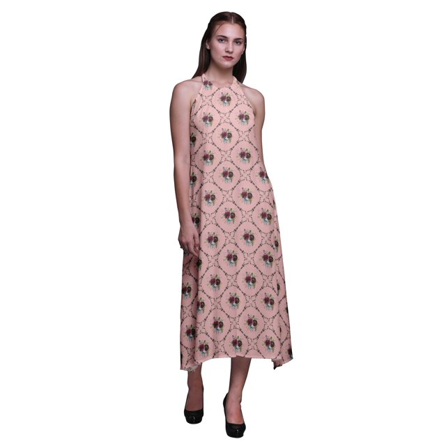 Bimba Robe de Plage Dos Nu Imprimée Géométrique pour Femmes Col Halter Long RayonDress-TTG