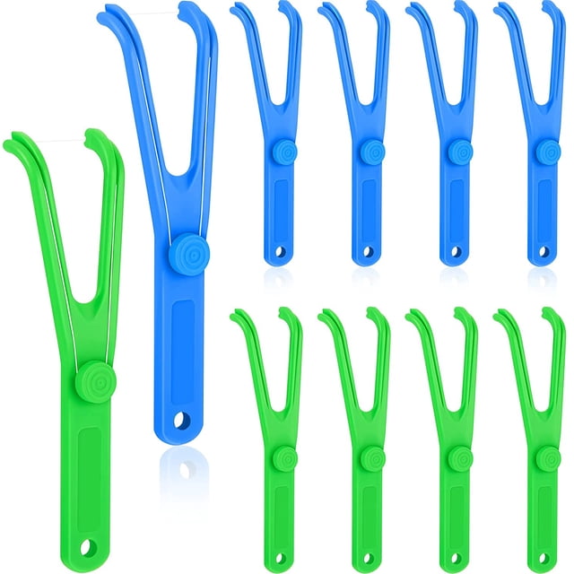 SHTUUYINGG Ensemble de 10 Pcs de Porte-Fil Dentaire Comprenant des Poignées de Fil Dentaire Réutilisables en Forme de Y en Vert et Bleu, avec 5 Pcs de Chaque Couleur. Idéal pour les Soins Buccodentaires et l'Hygiène Dentaire, Ces Porte-Fil Dentaire en Plastique Compacts Sont d'Environ 4,72 x 1,18 Pouces, Légers et Faciles à Transporter. l'Emballage n'Inclut Pas le Fil Dentaire.