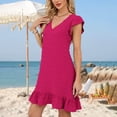 thumbnail image 4 of LOVZFMLL Robes d'Été pour Femmes 2025 Col en V Manches Courtes Volantées Ourlet à Volants Robe Smock Mini Décontractée Plage Vacances Vêtements pour Femmes Rose Vif G, 4 of 8